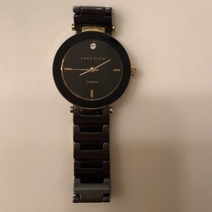 Anne Klein Black and Gold Watch